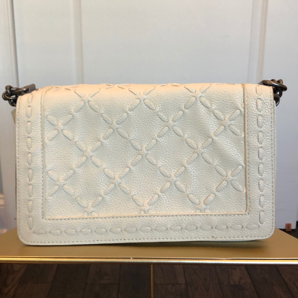 NWT Cream cross stitched side body bag